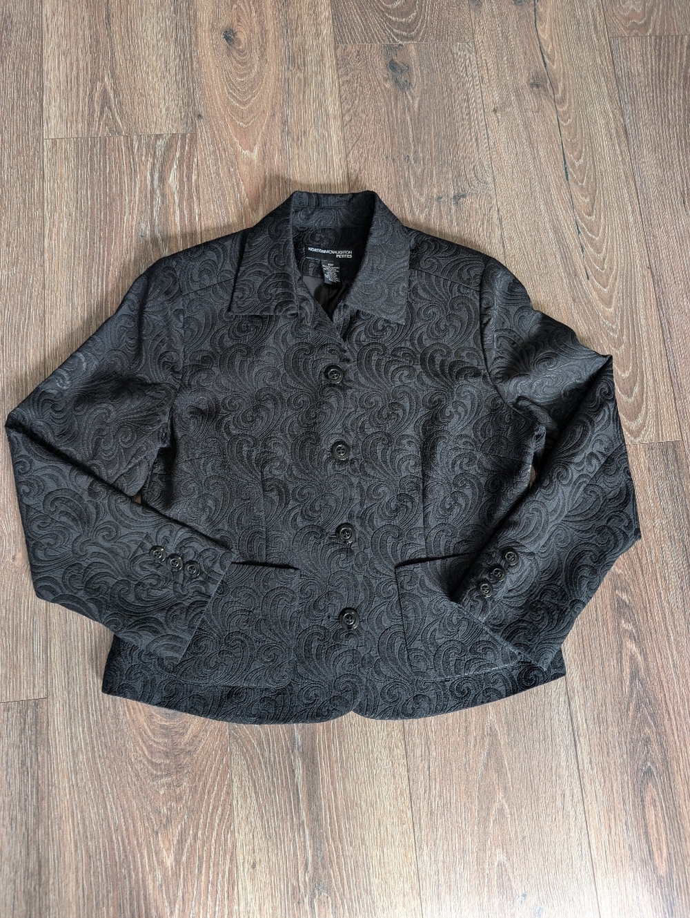Norton McNaughton Petites Blazer Jacket 10P Black Burnout Paisley Office Chic